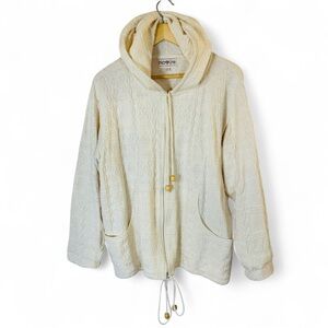 Inka Line Cotton Textured Cream Hooded Jacket